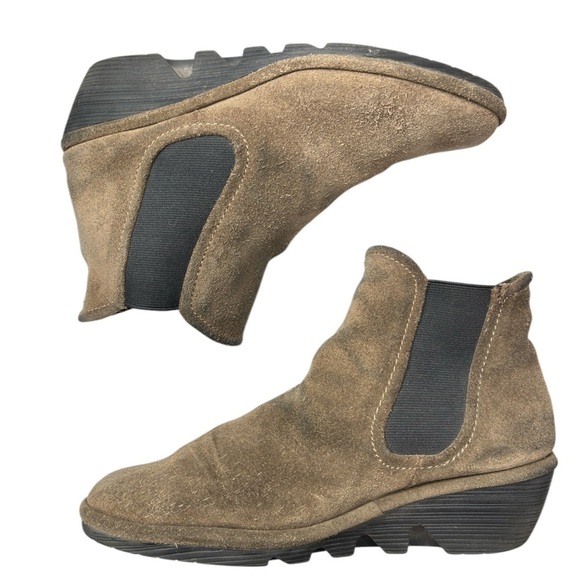 Fly London Boots 39 Yade Ankle Booties Wedge Pull On Brown Suede P500426003 - Picture 6 of 11